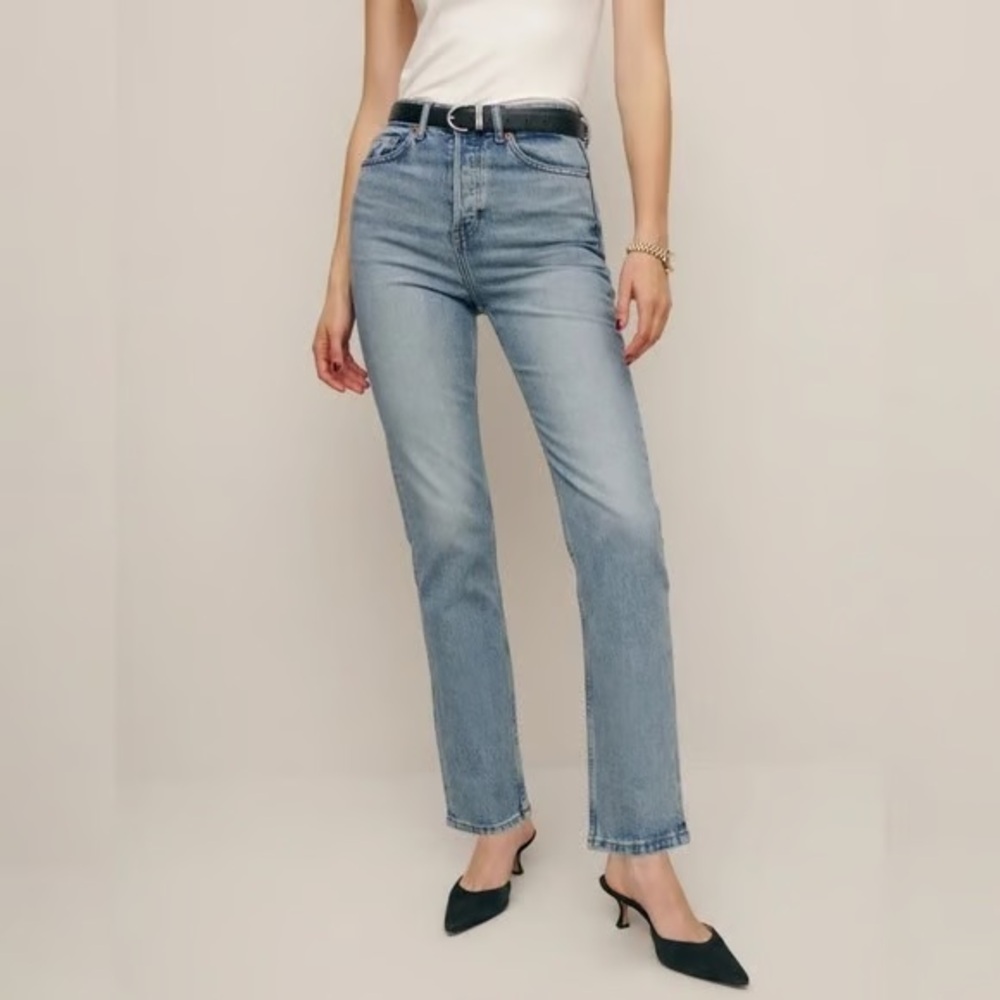 Reformation Cynthia high rise straight stretch jeans in Fortuna wash size 29